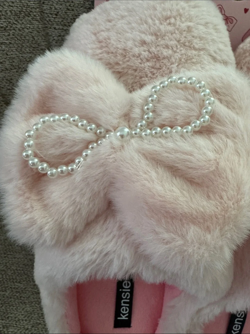 New Kensie Blush Faux-Fur Slip-On Slippers with Pearl Bow - Picture 3 of 3